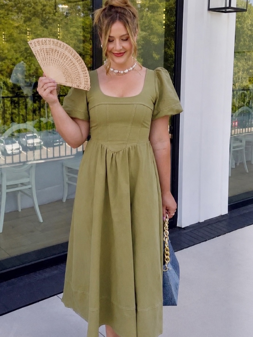 MOON RIVER NWOT Corset Denim Puff Sleeve Midi
